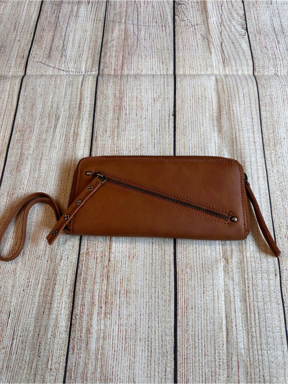 Free People Vegan Leather Brown Zip Around Wristlet Wallet